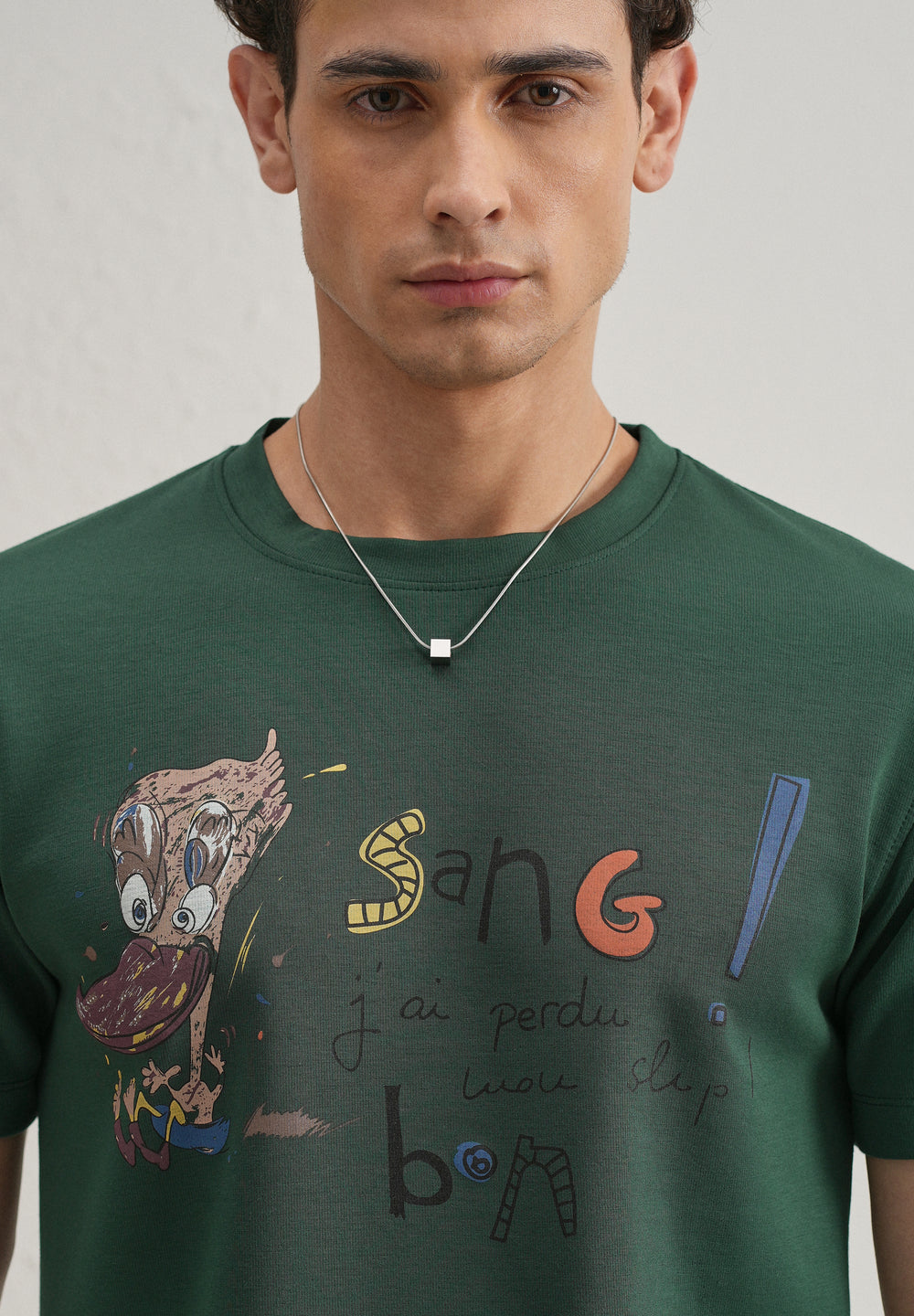 Green Printed Crew Neck T-shirt