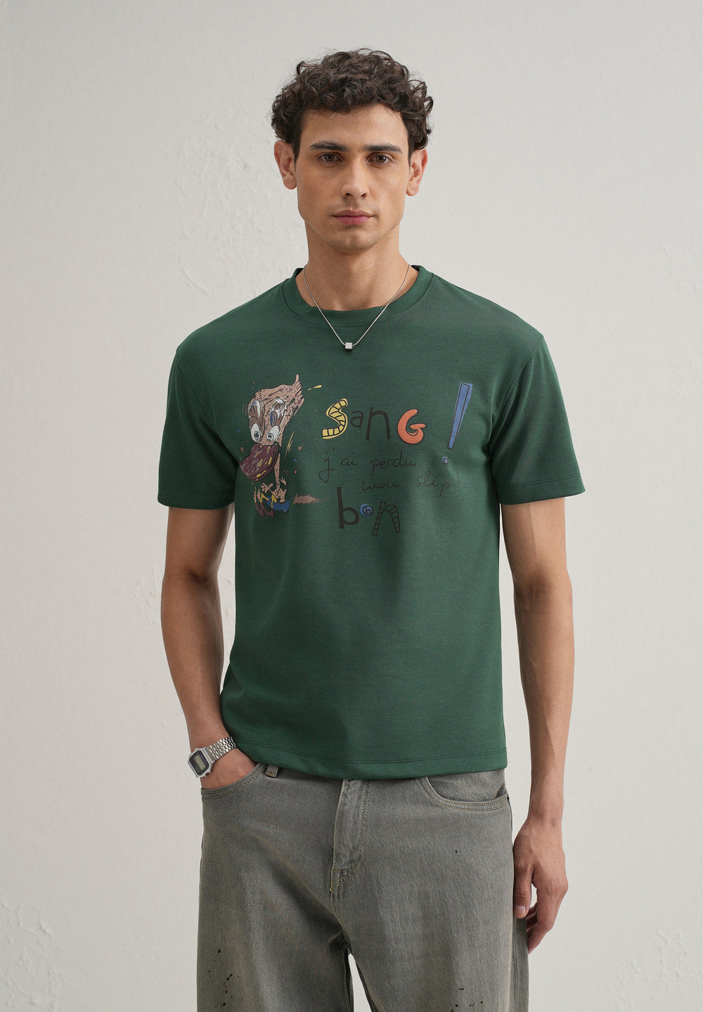Green Printed Crew Neck T-shirt