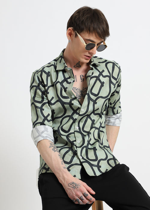 Contour Lines Green Printed Shirt