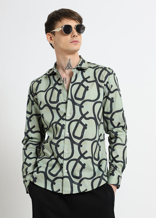 Contour Lines Green Printed Shirt