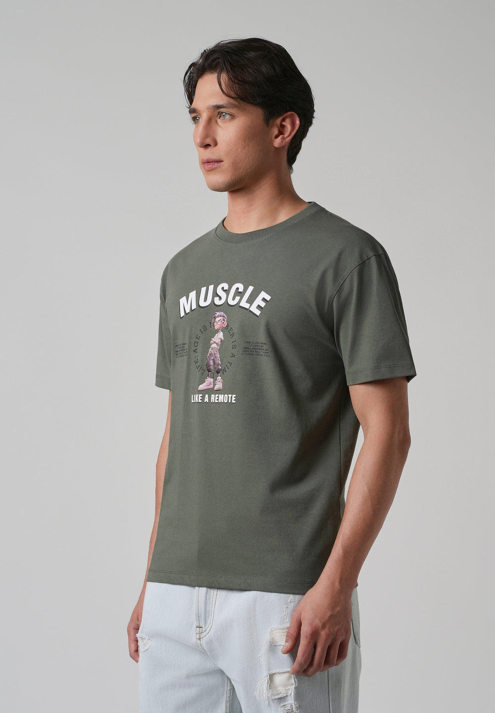 Olive Green Printed Slim Fit T-shirt