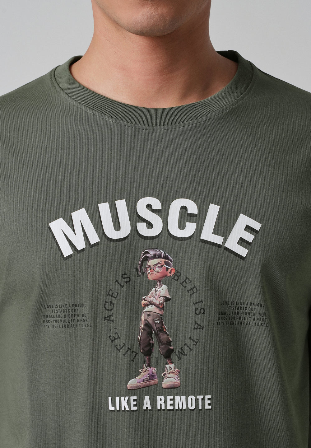 Olive Green Printed Slim Fit T-shirt