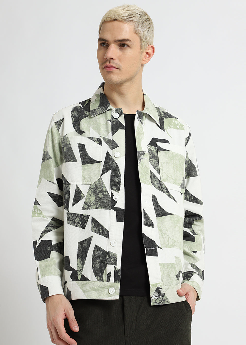Green Abstract Print Summer Jacket