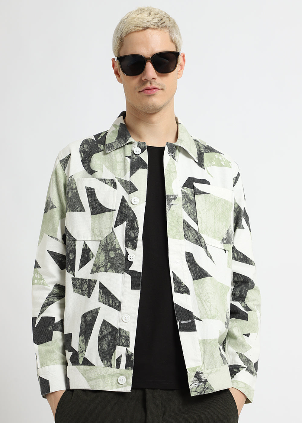 Green Abstract Print Summer Jacket