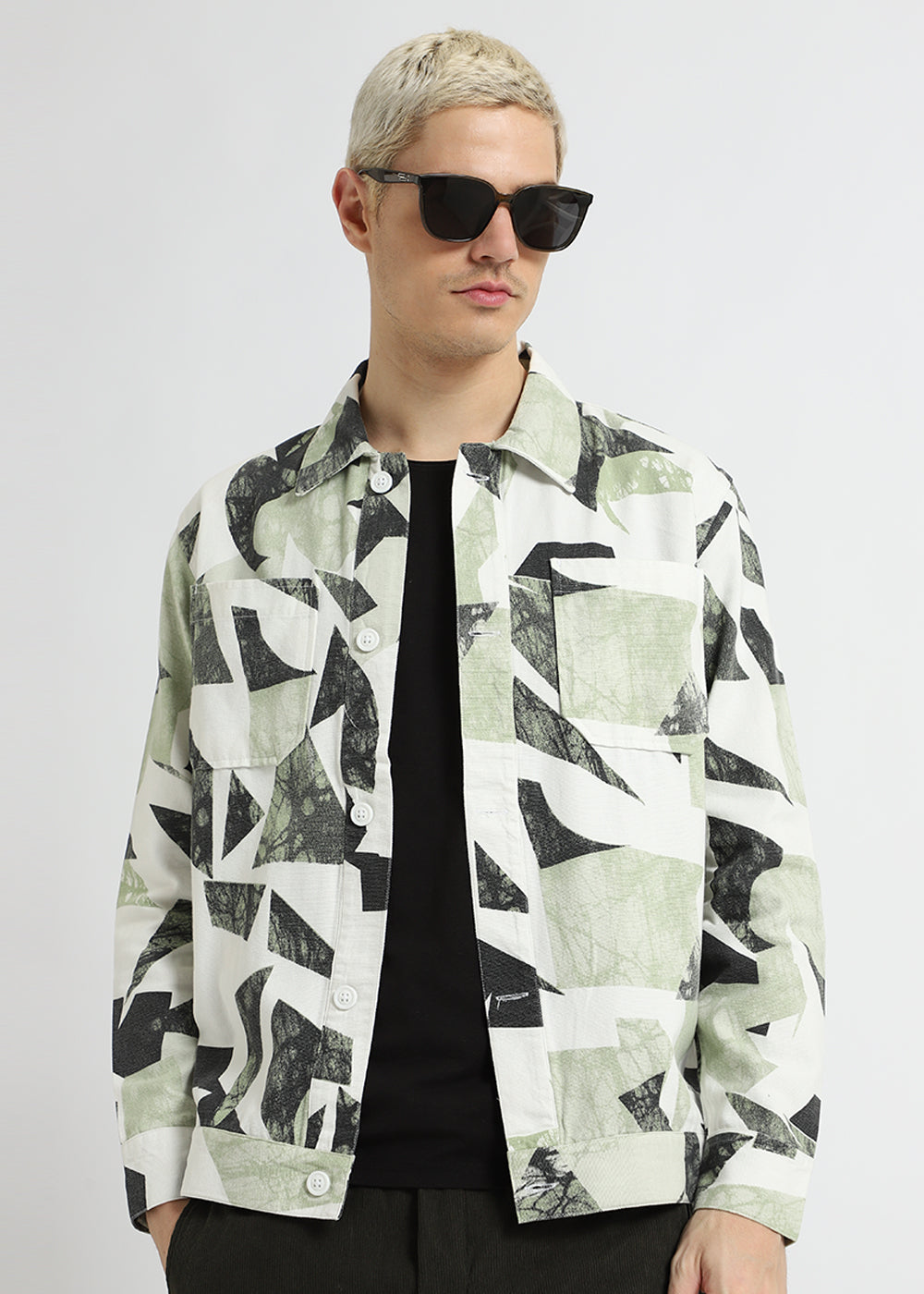 Green Abstract Print Summer Jacket