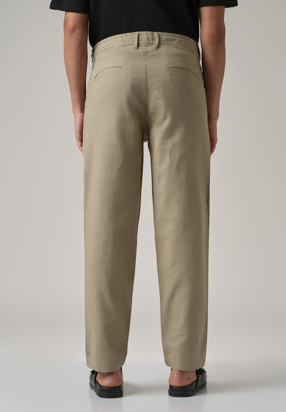Green Linen-Look Cotton Trousers