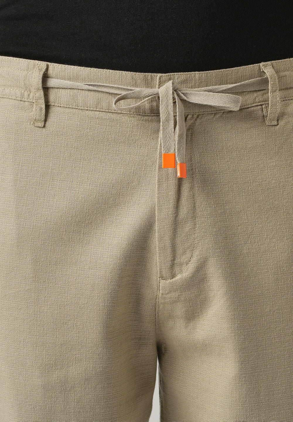Green Linen-Look Cotton Trousers