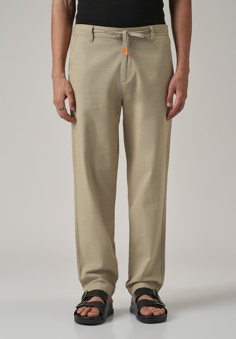 Green Linen-Look Cotton Trousers