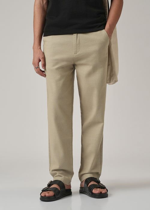 Green Linen-Look Cotton Trousers