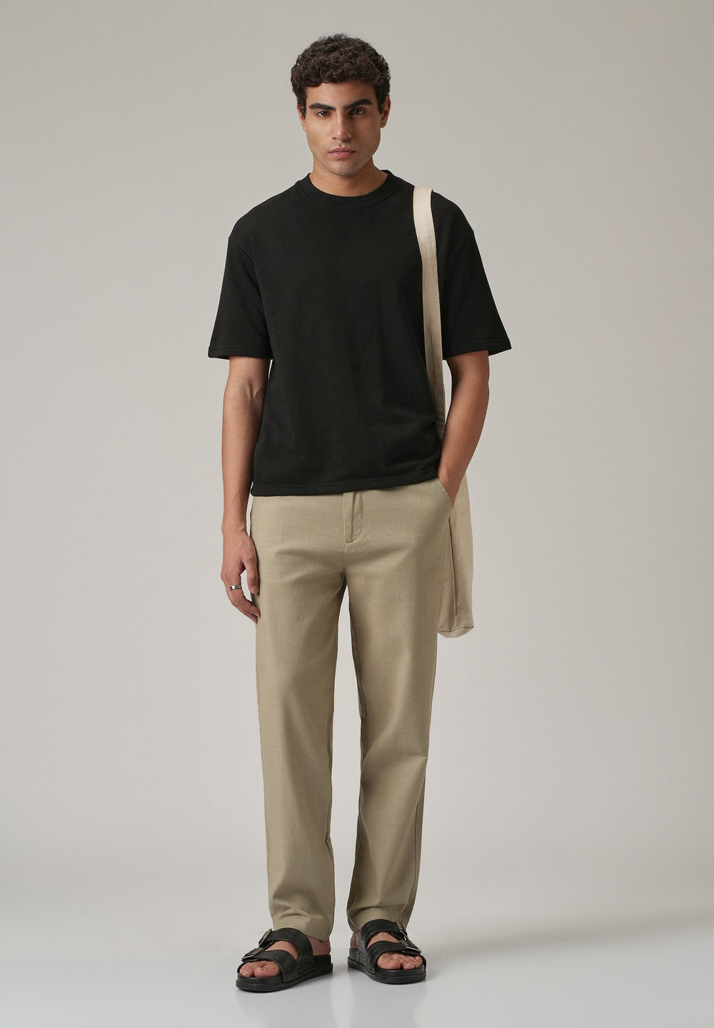Green Linen-Look Cotton Trousers