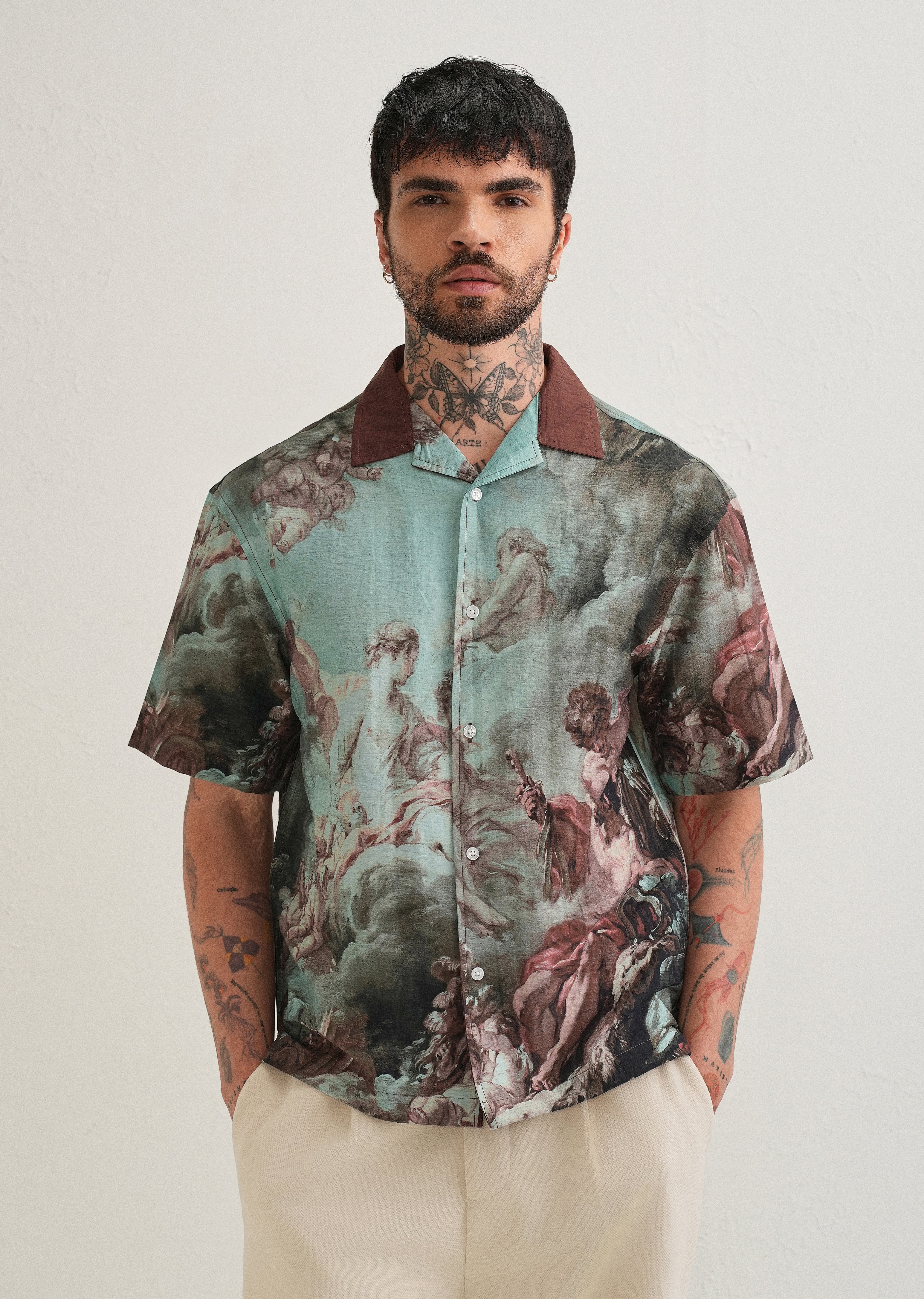 Green Renaissance Placement Print Shirt