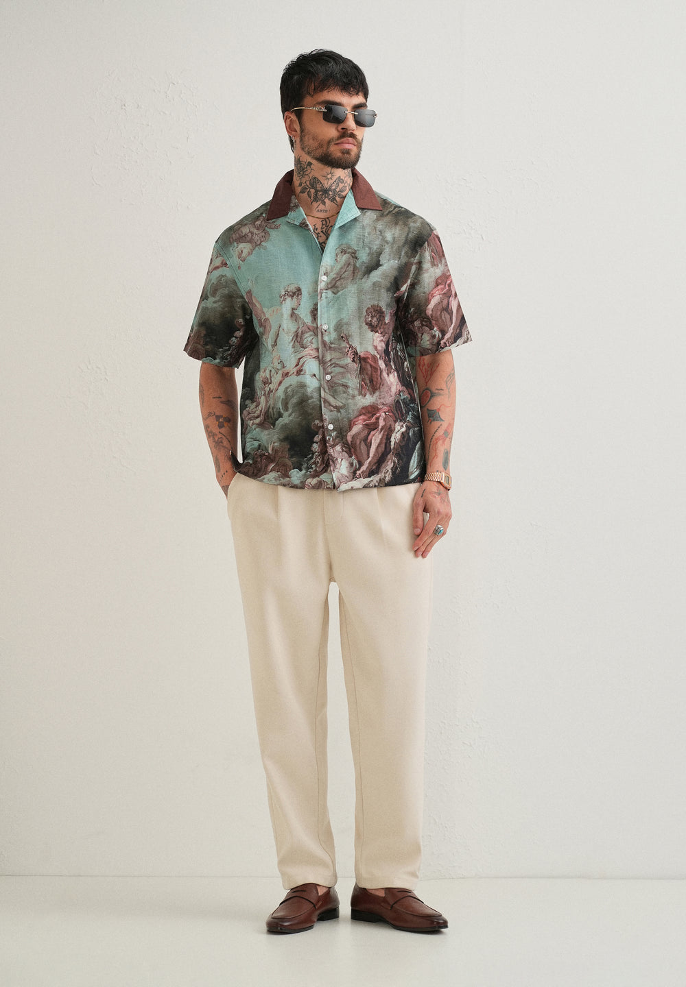 Green Renaissance Placement Print Shirt