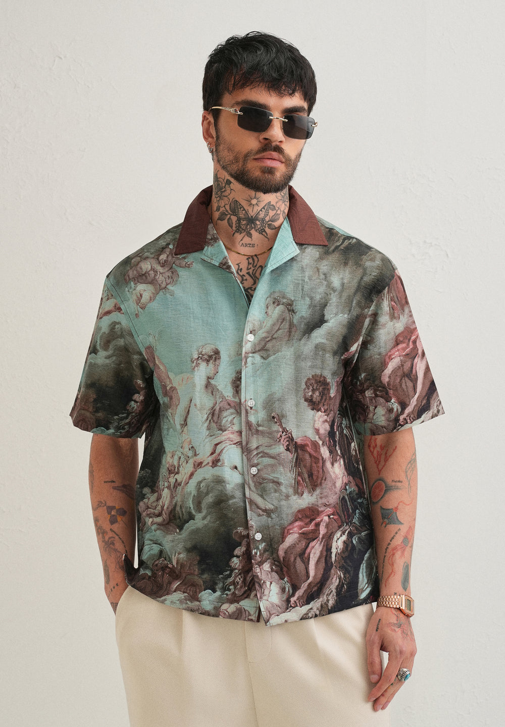 Green Renaissance Placement Print Shirt