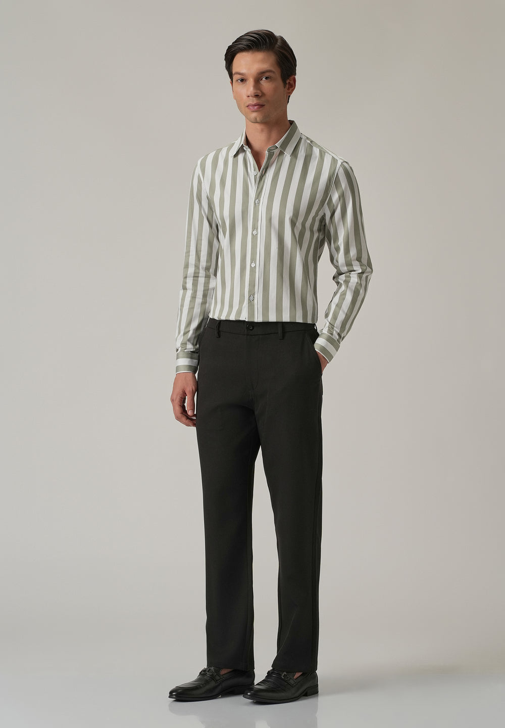 Green Satin Striped Shirt
