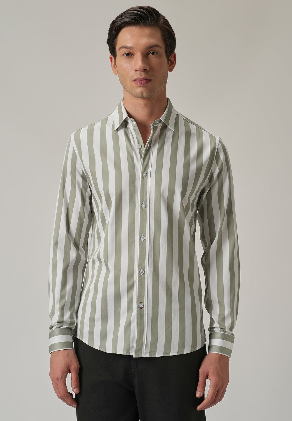 Green Satin Striped Shirt