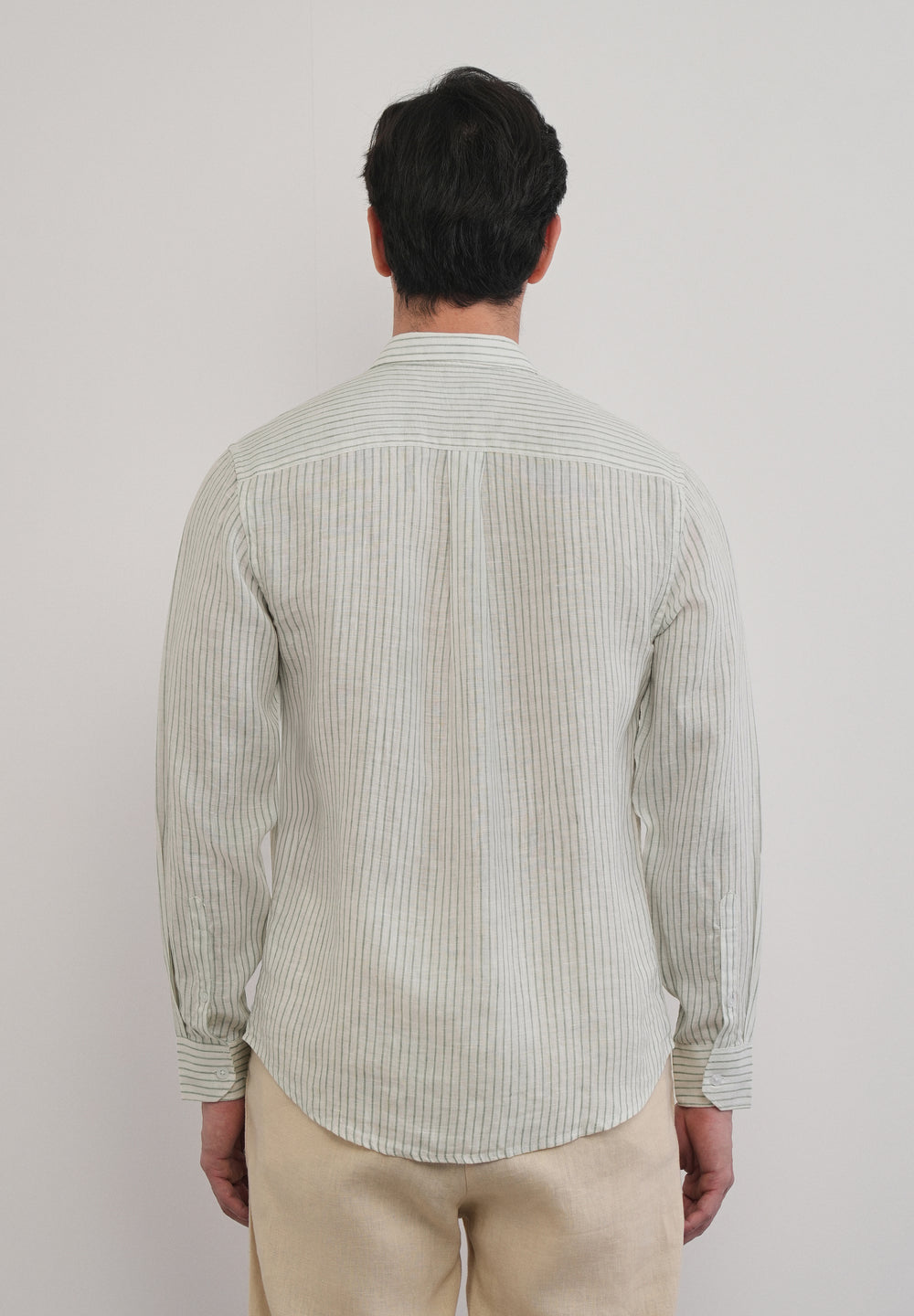 100% Linen Green Self-Stripe Shirt