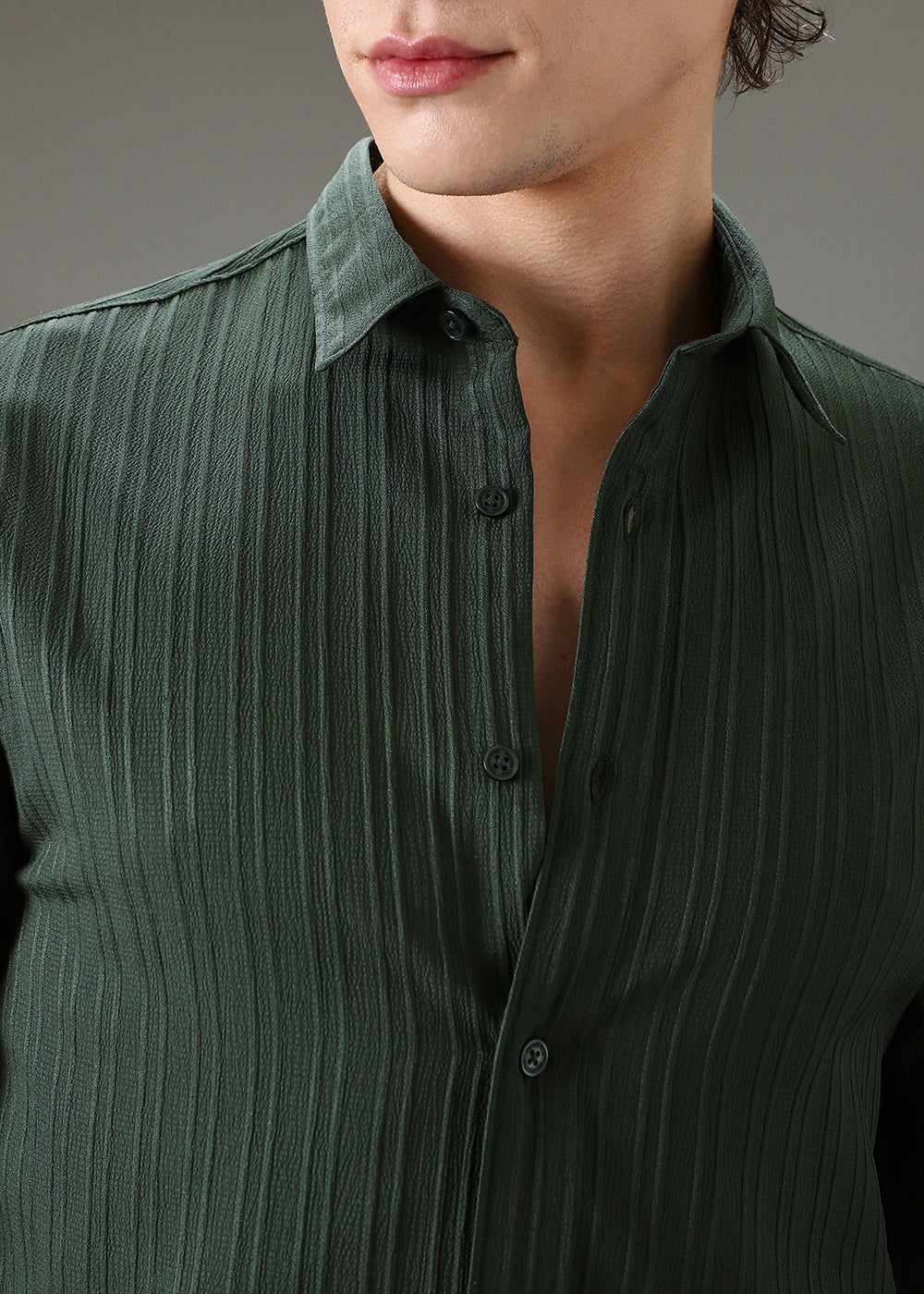 Green Self Striped Shirt