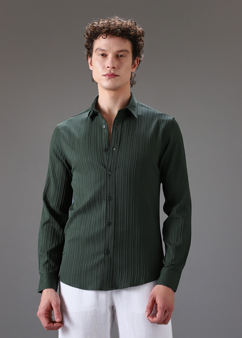 Green Self Striped Shirt