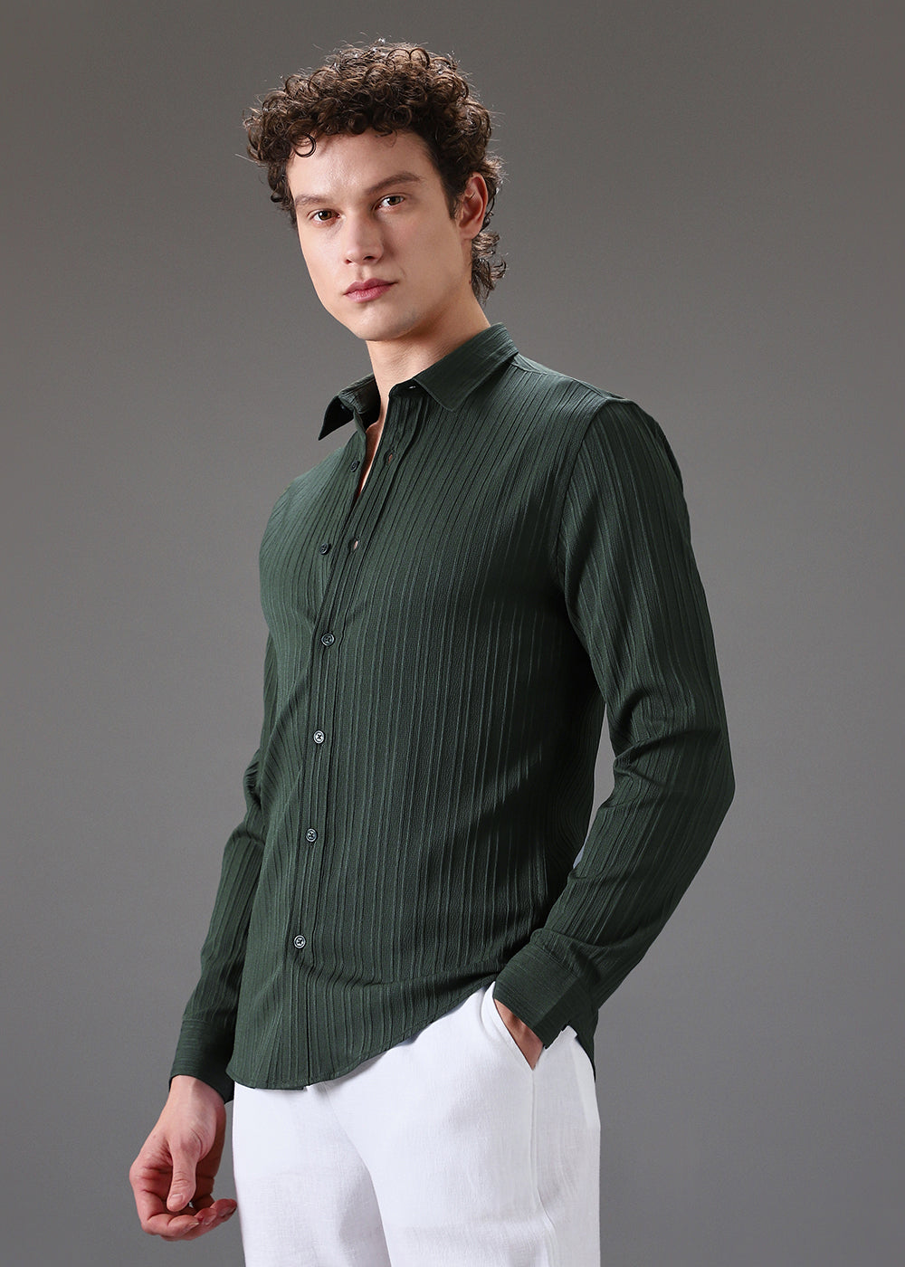 Green Self Striped Shirt