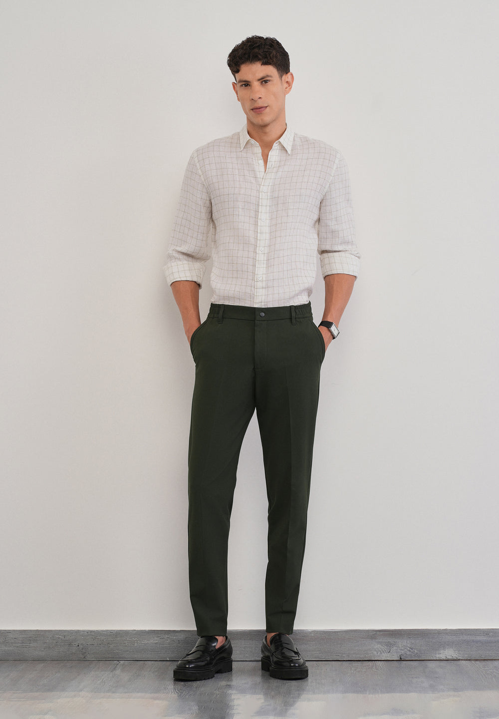 Green Semi-Elastic Slim Fit Trouser