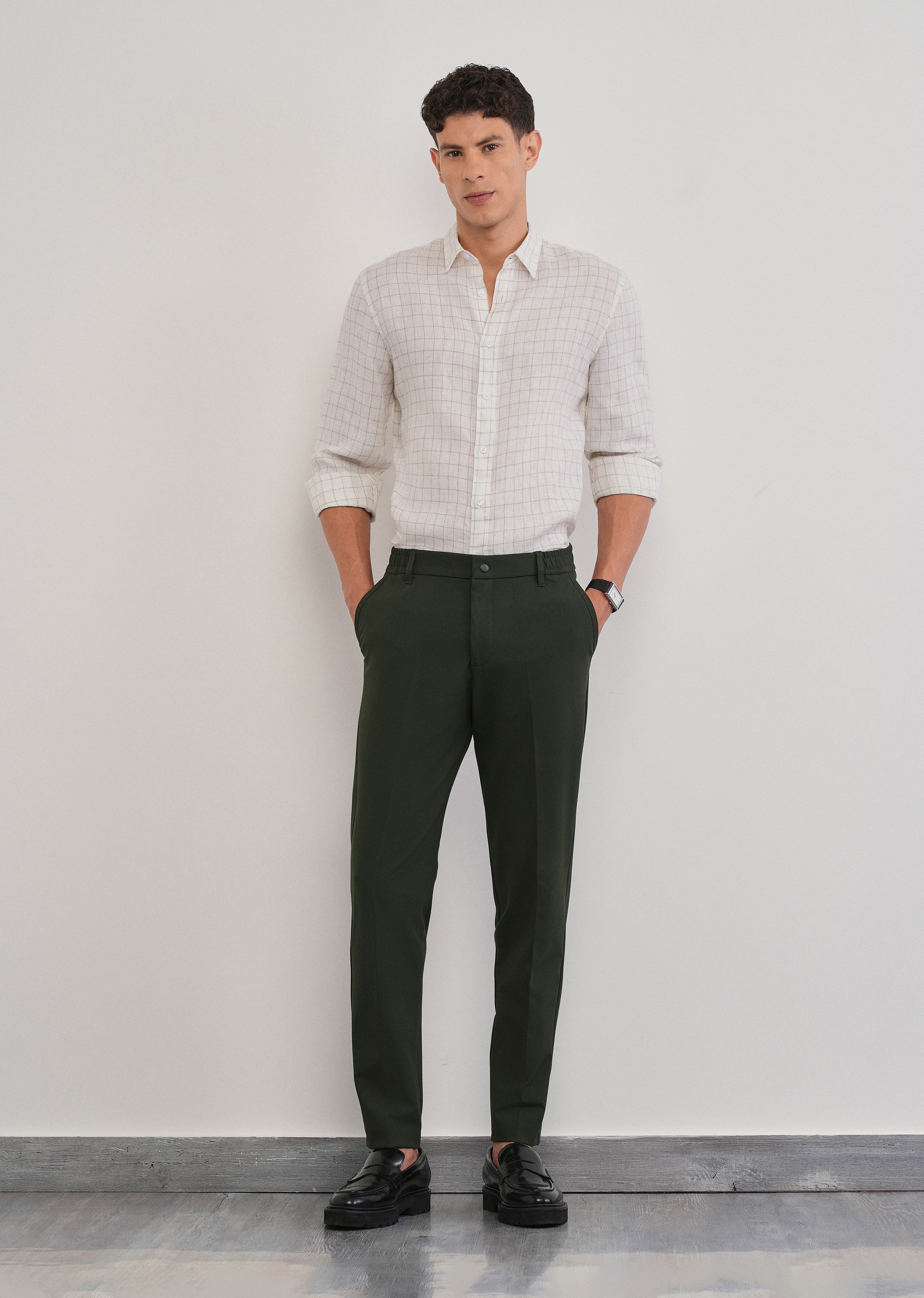 Green Semi-Elastic Slim Fit Trouser