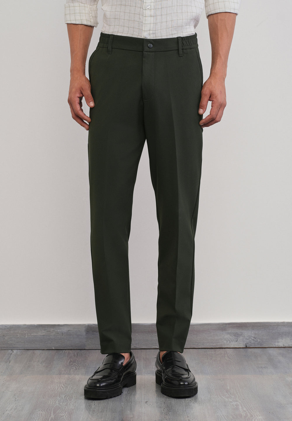 Green Semi-Elastic Slim Fit Trouser
