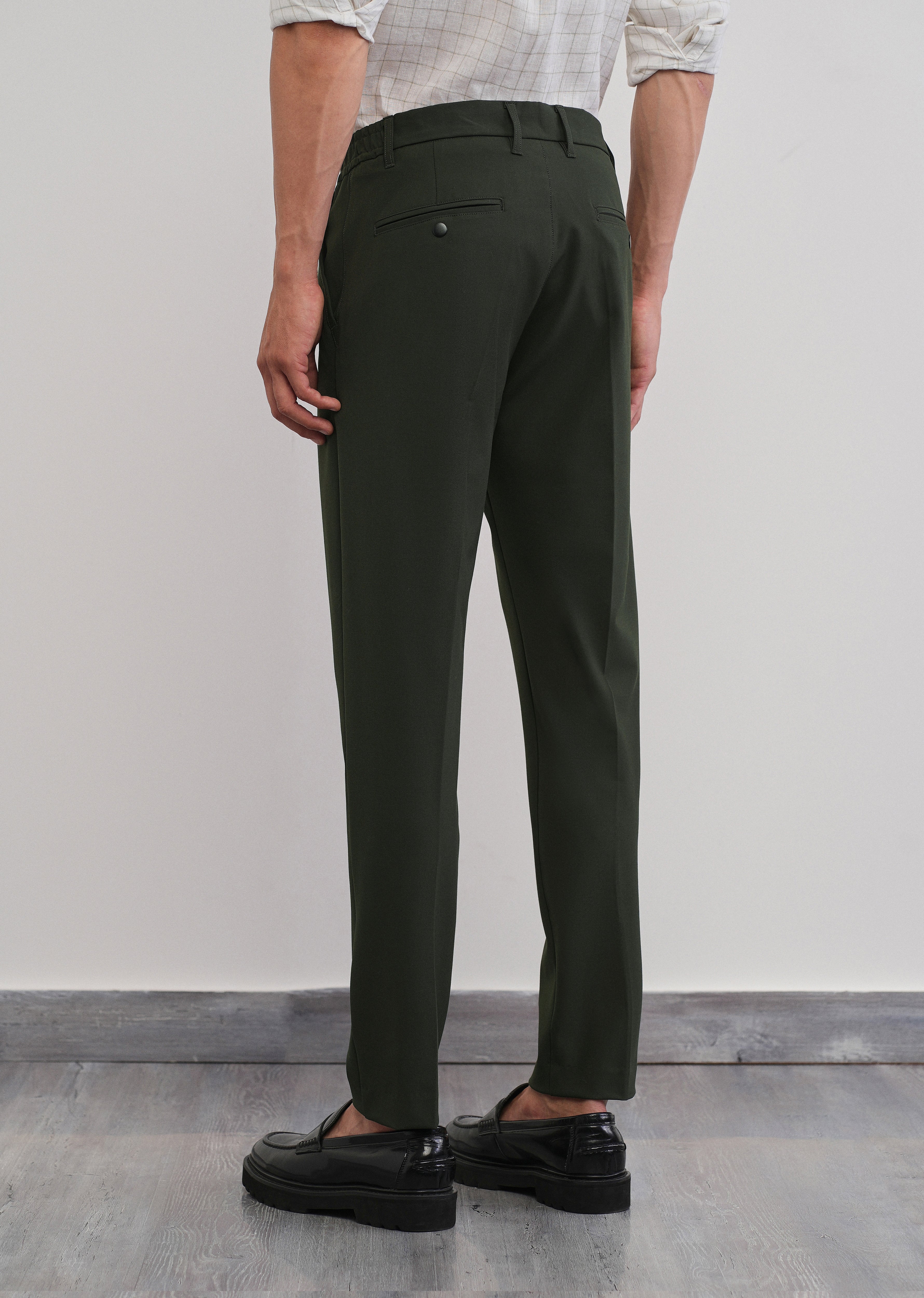 Green Semi-Elastic Slim Fit Trouser