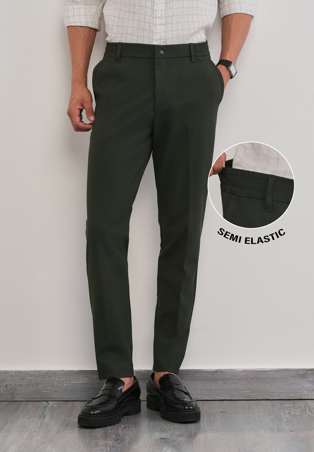 Green Semi-Elastic Slim Fit Trouser