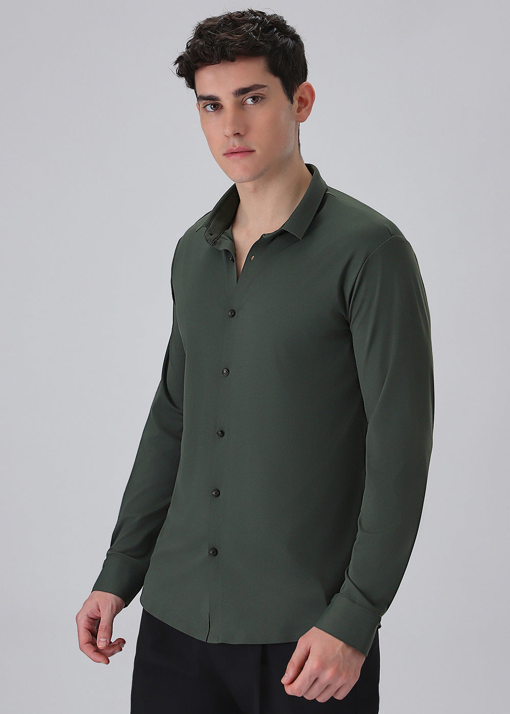 Green Plain Stitchless Stretch Shirt