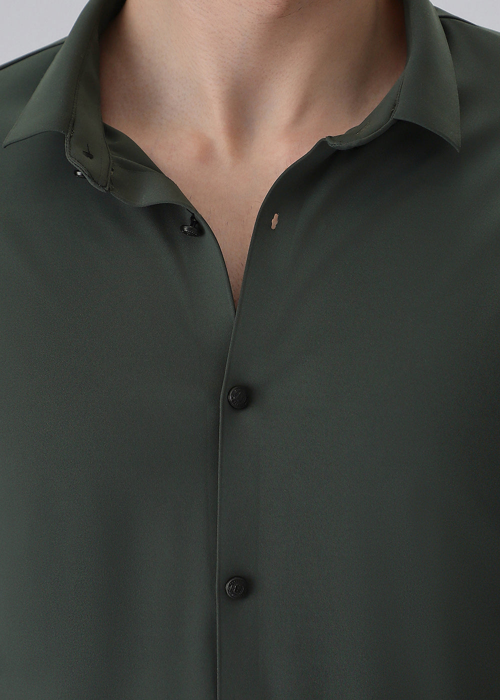 Green Plain Stitchless Stretch Shirt