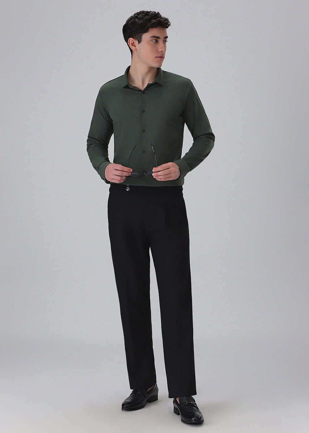 Green Plain Stitchless Stretch Shirt