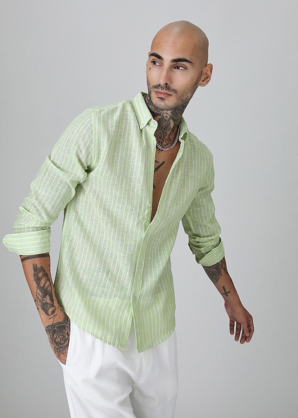 Green Stripe Linen Shirt