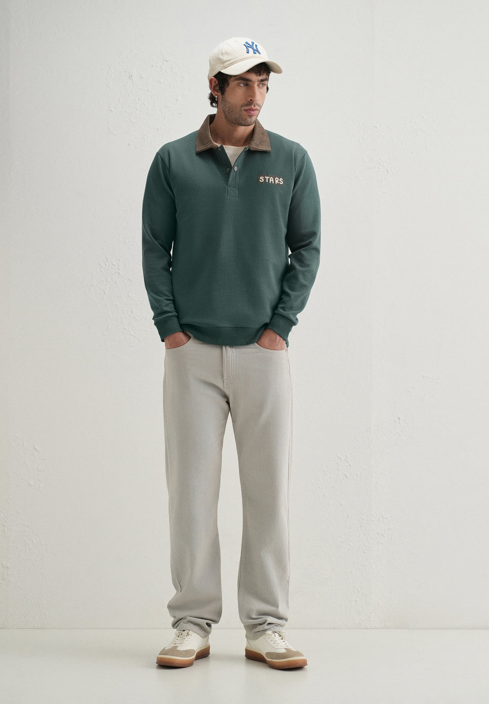 Green Suede Collared Polo Sweatshirt