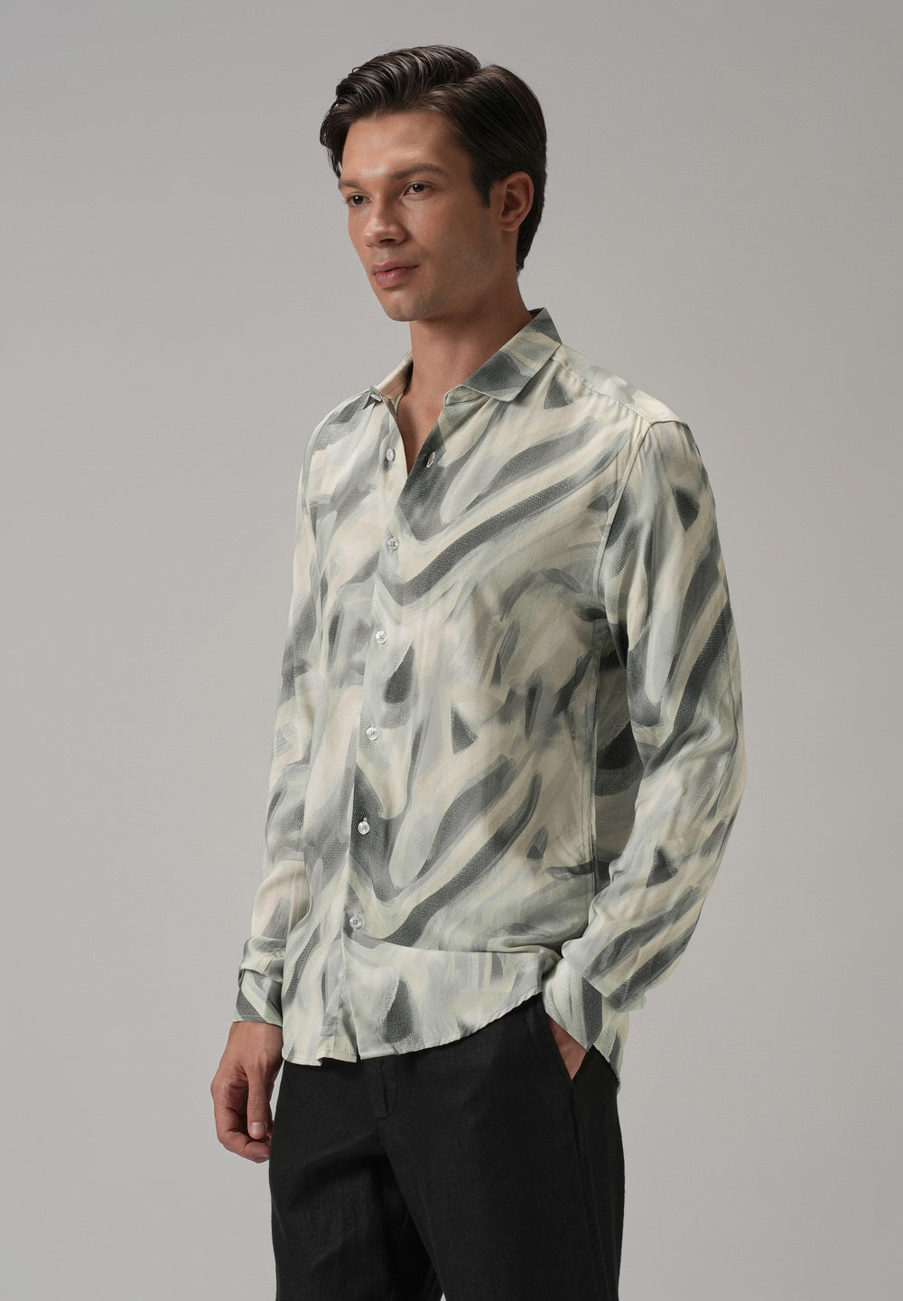 Green Texture Swirl Printed Shirt