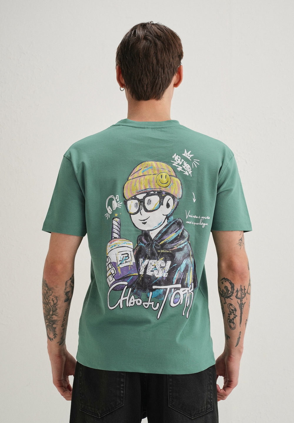 Green Textured Back Print T-Shirt