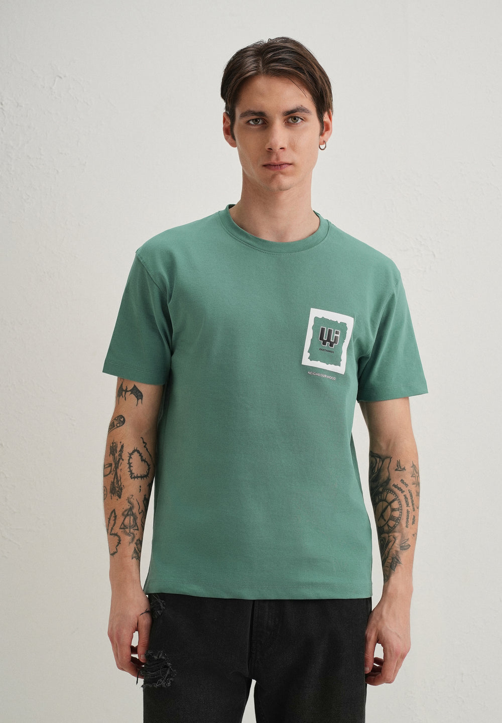 Green Textured Back Print T-Shirt