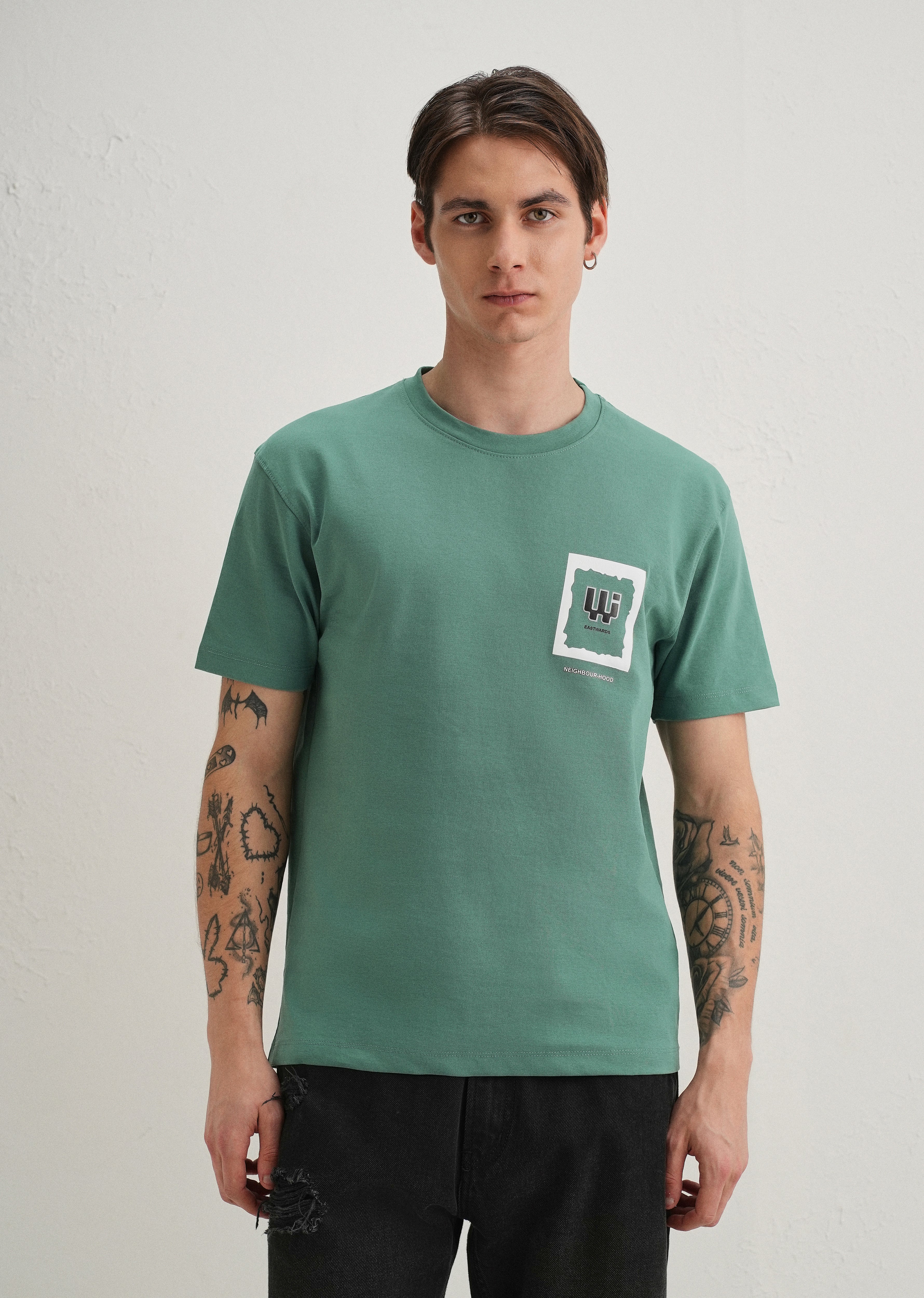 Green Textured Back Print T-Shirt