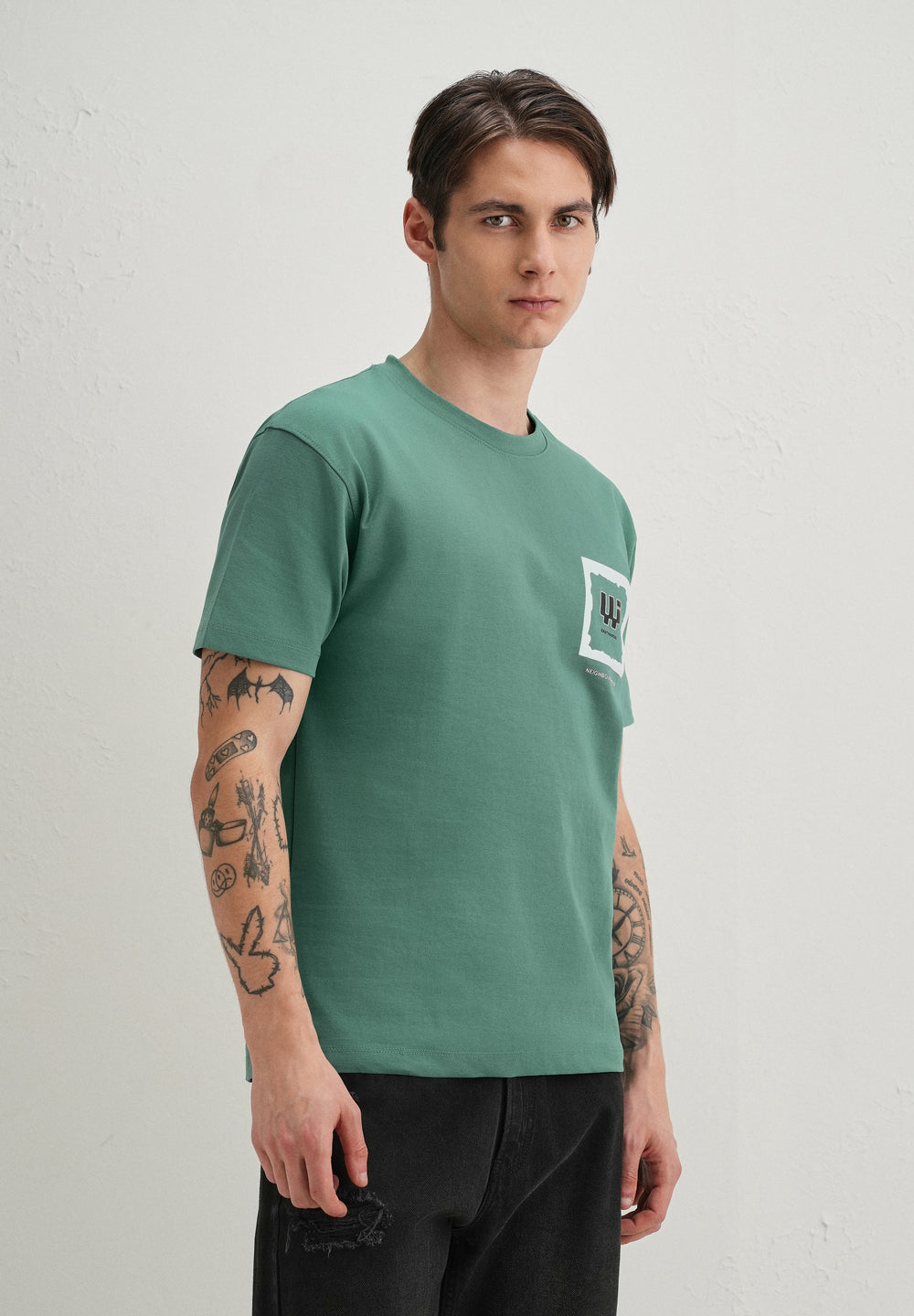 Green Textured Back Print T-Shirt