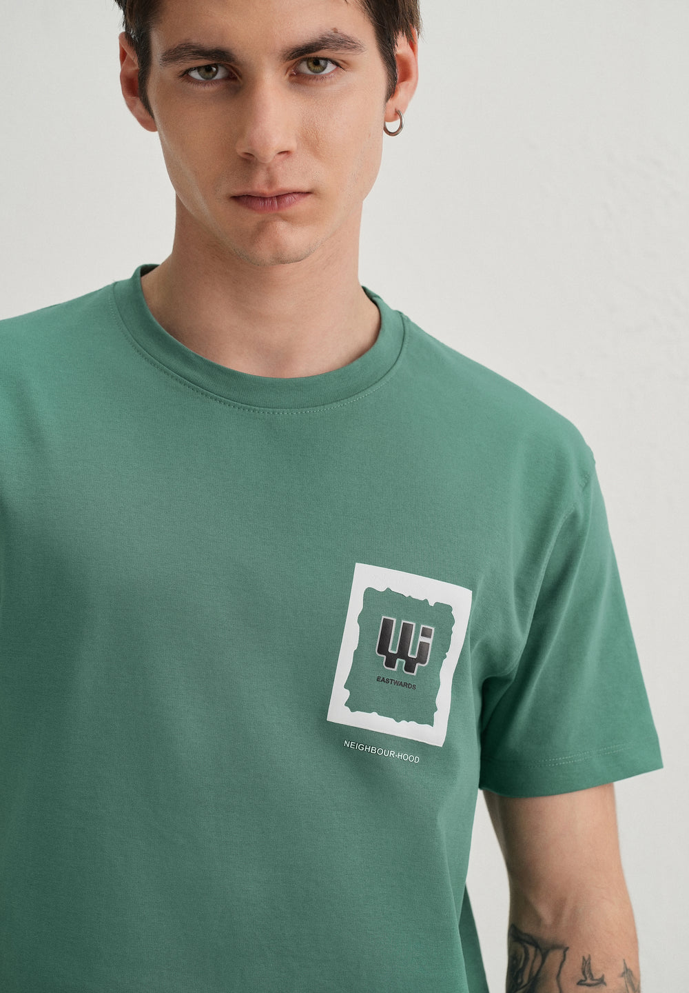 Green Textured Back Print T-Shirt