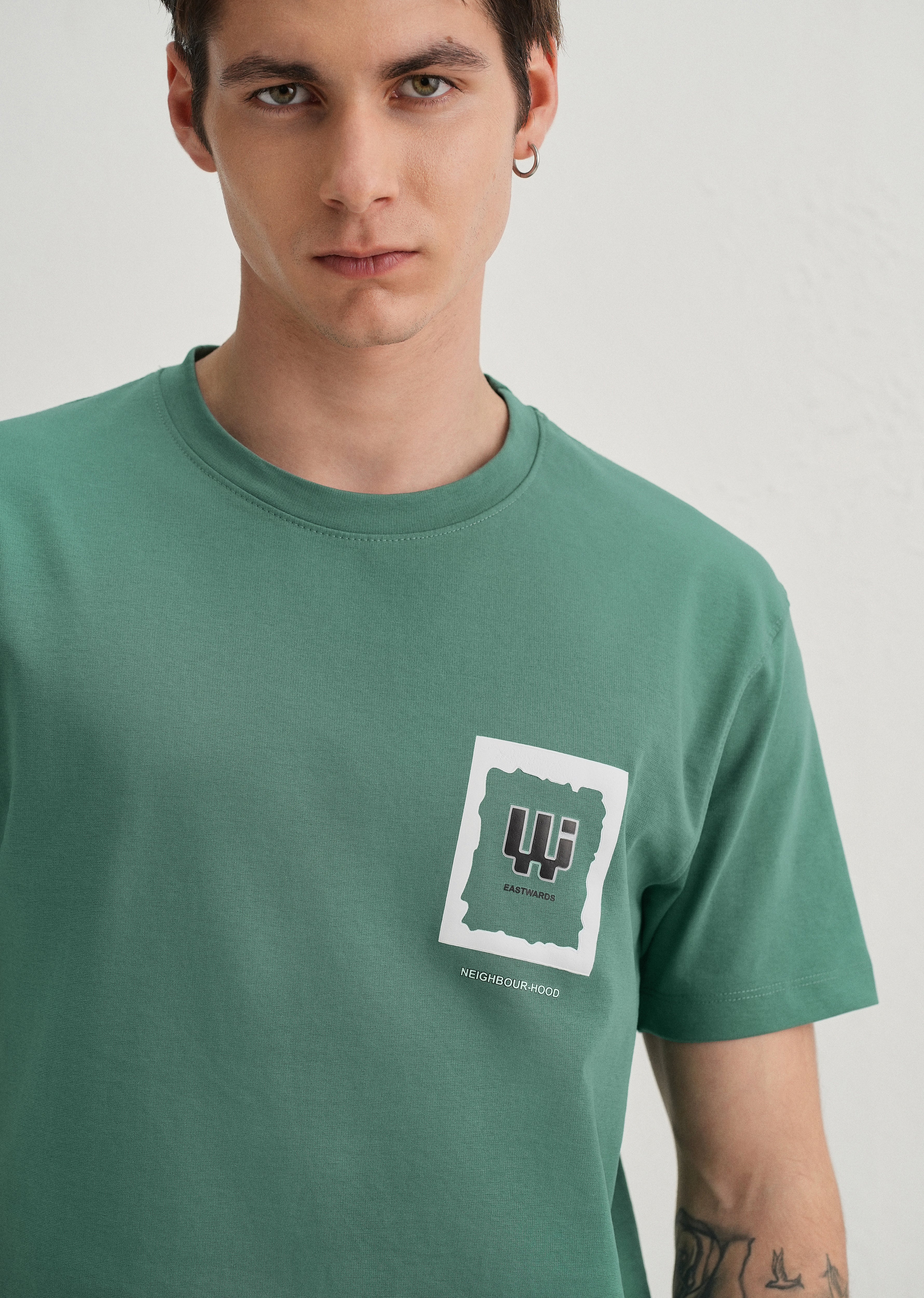 Green Textured Back Print T-Shirt