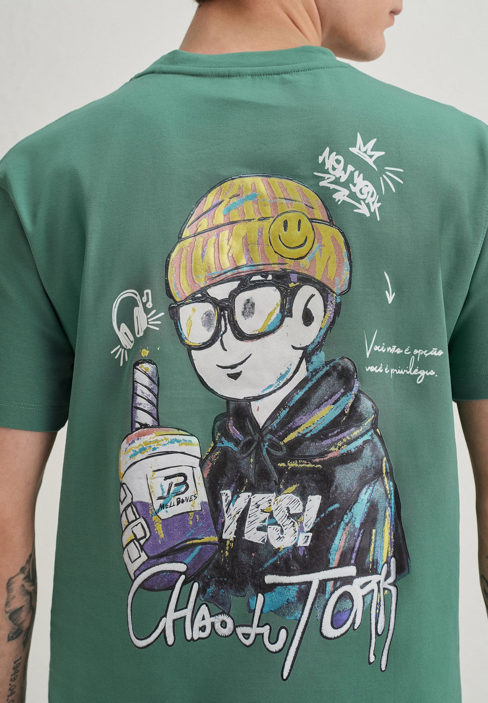 Green Textured Back Print T-Shirt