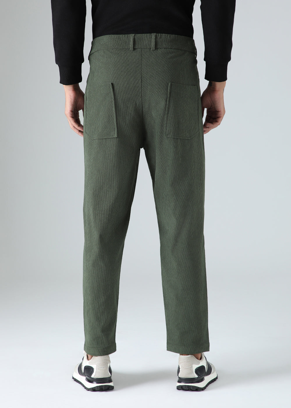 Green Textured Corduroy Drawstring Pant