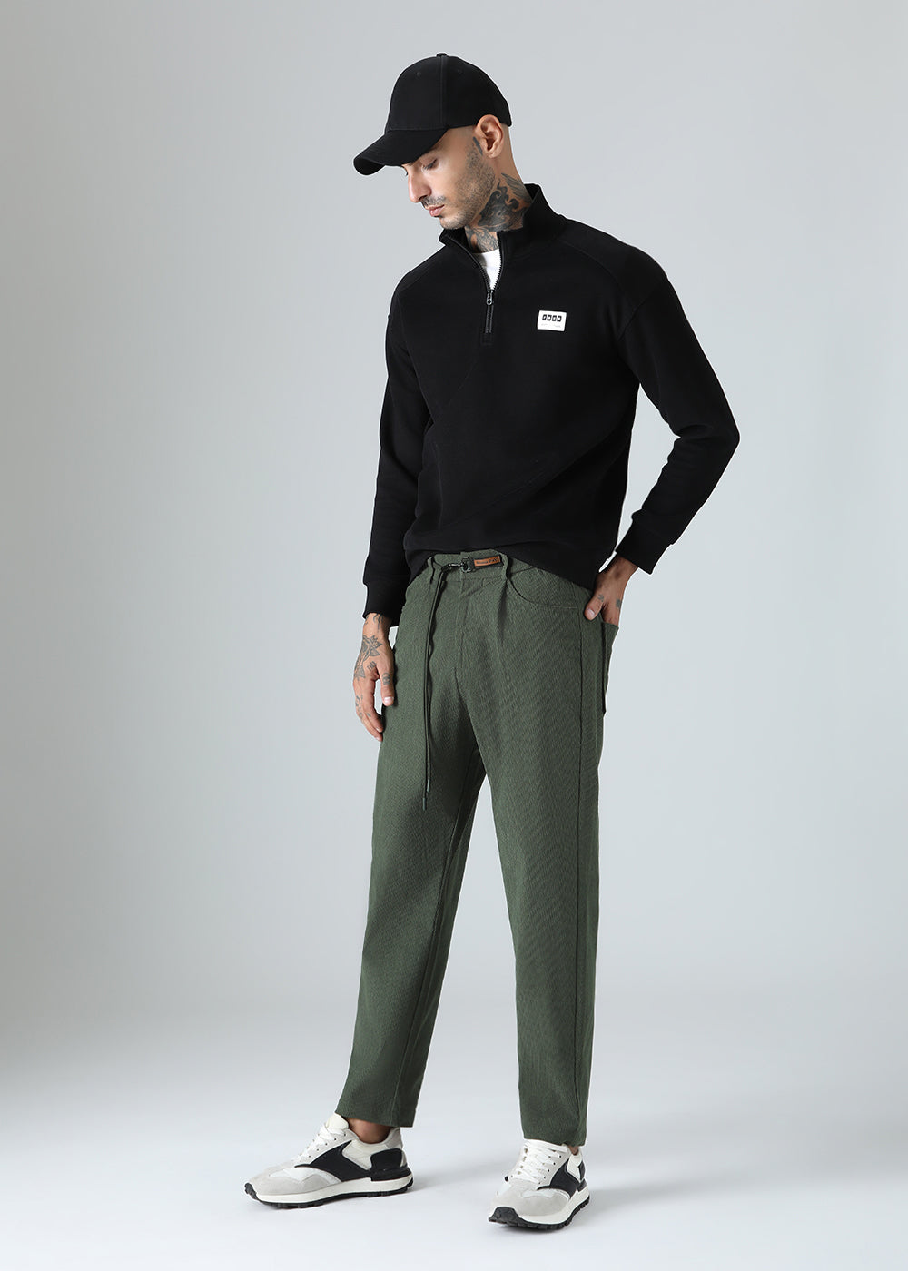 Green Textured Corduroy Drawstring Pant