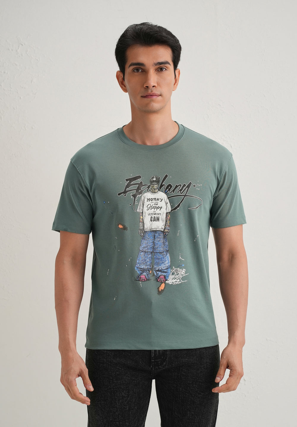 Green Textured Embossed Print T-Shirt
