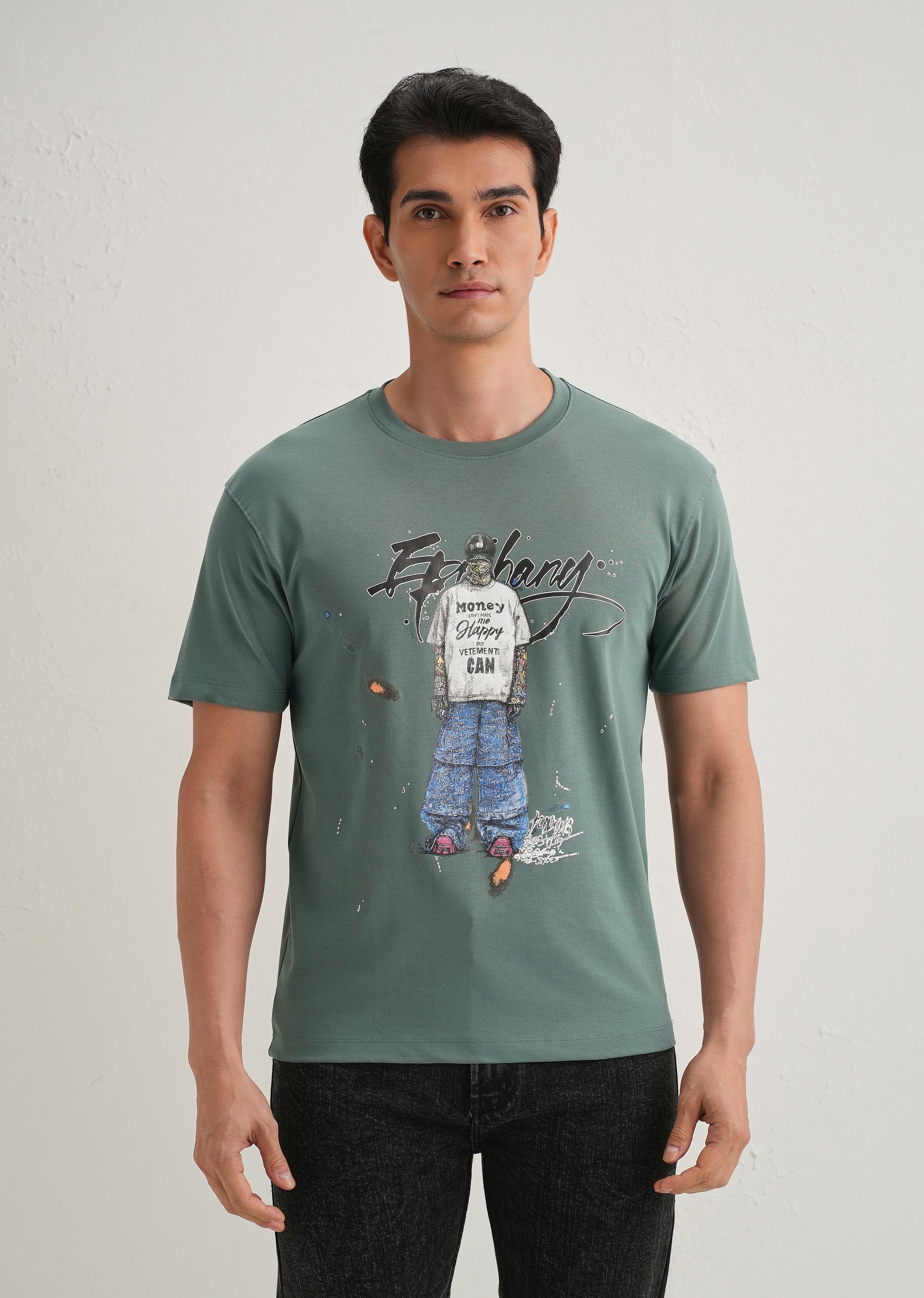 Green Textured Embossed Print T-Shirt