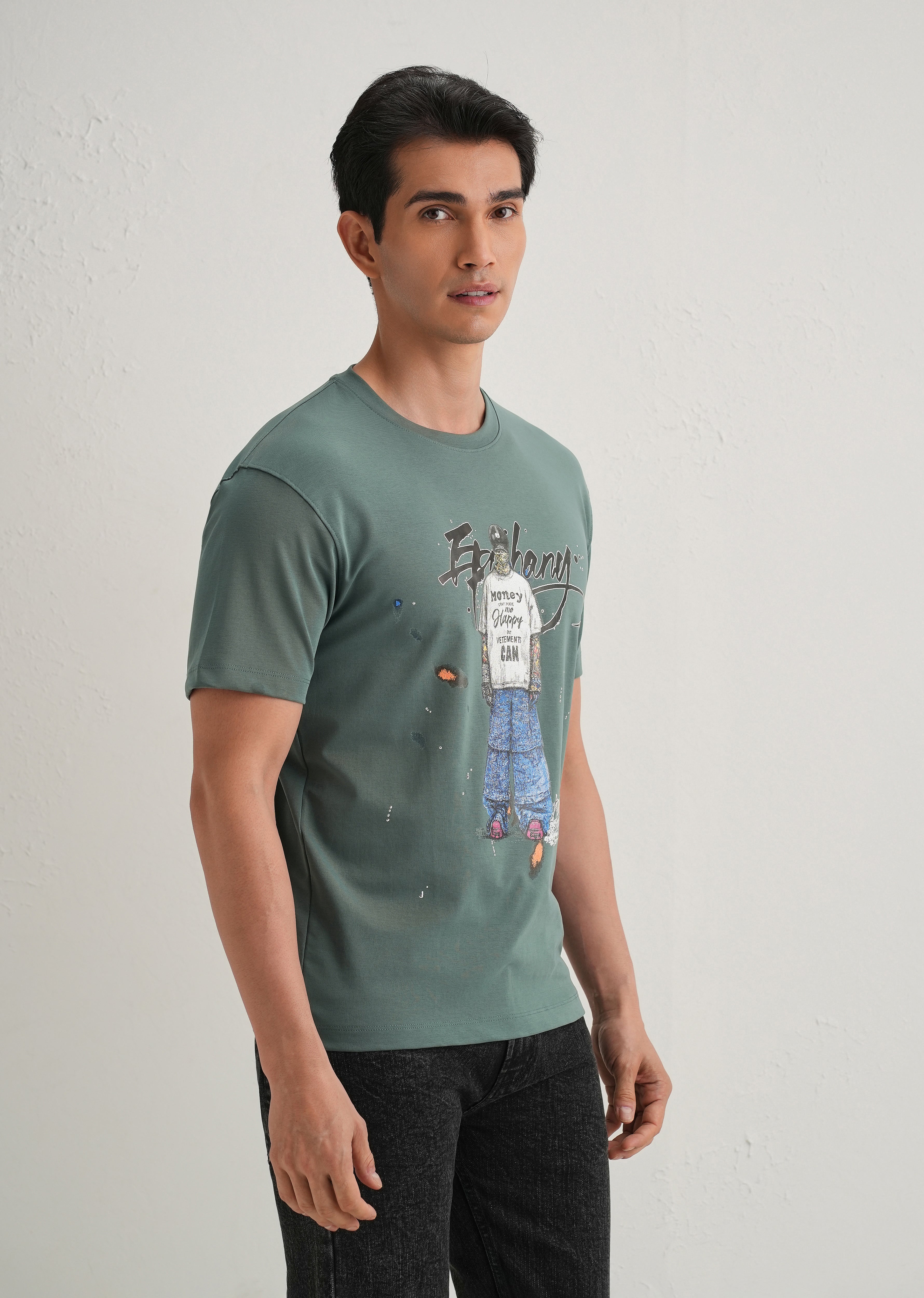 Green Textured Embossed Print T-Shirt