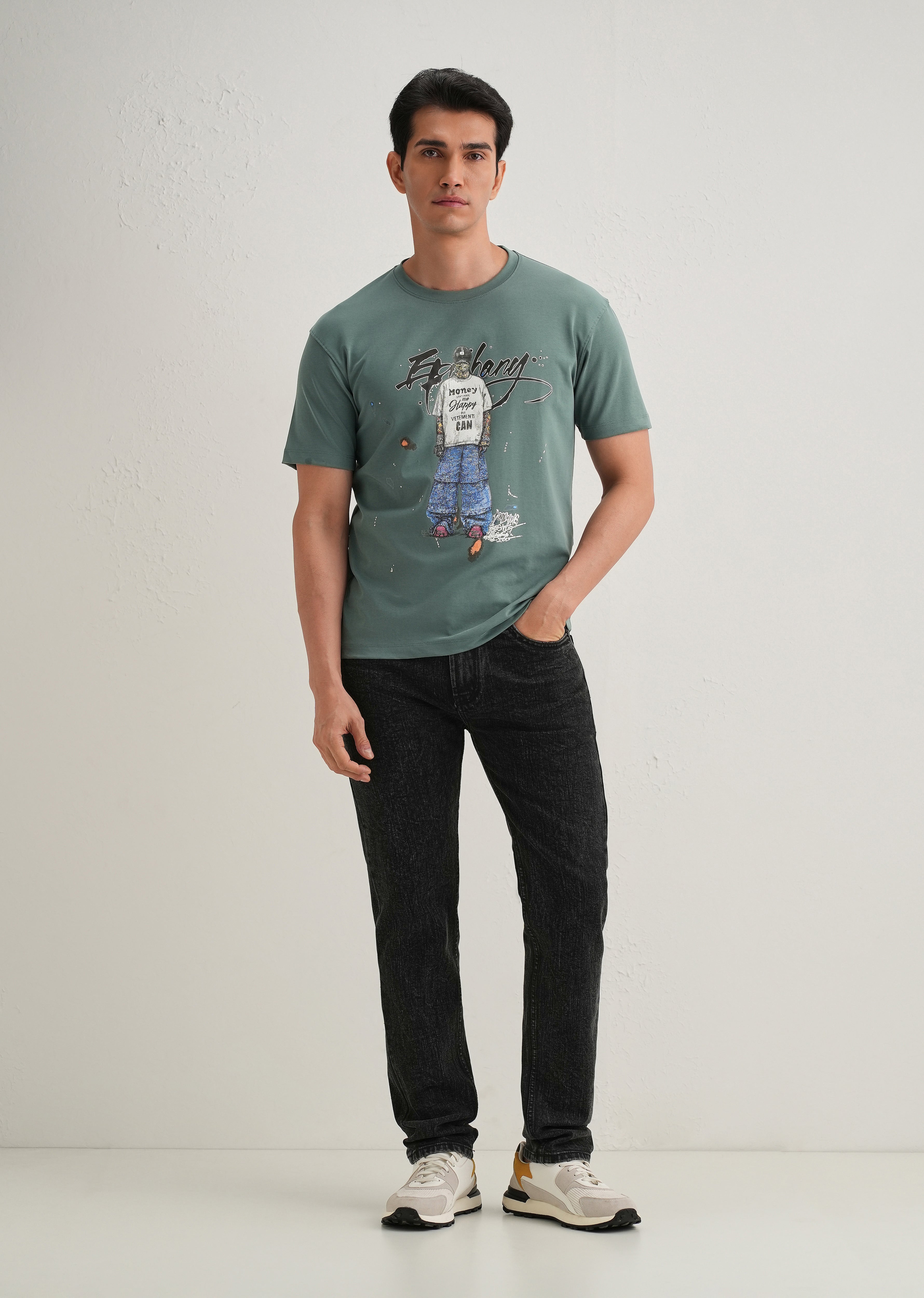 Green Textured Embossed Print T-Shirt