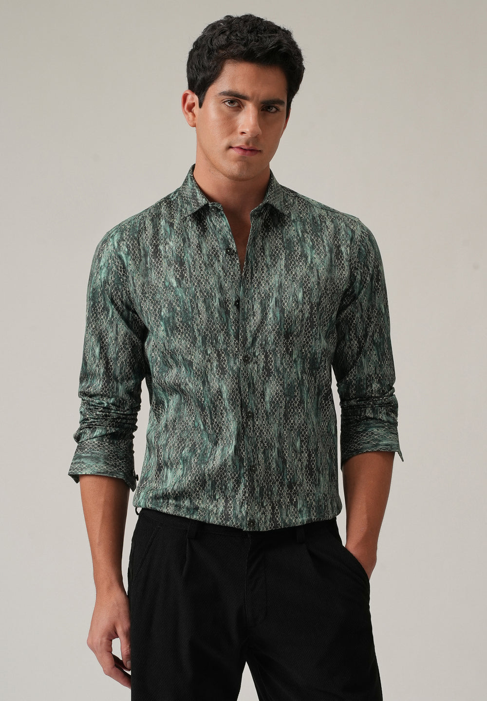 Green Textured Print Shirt