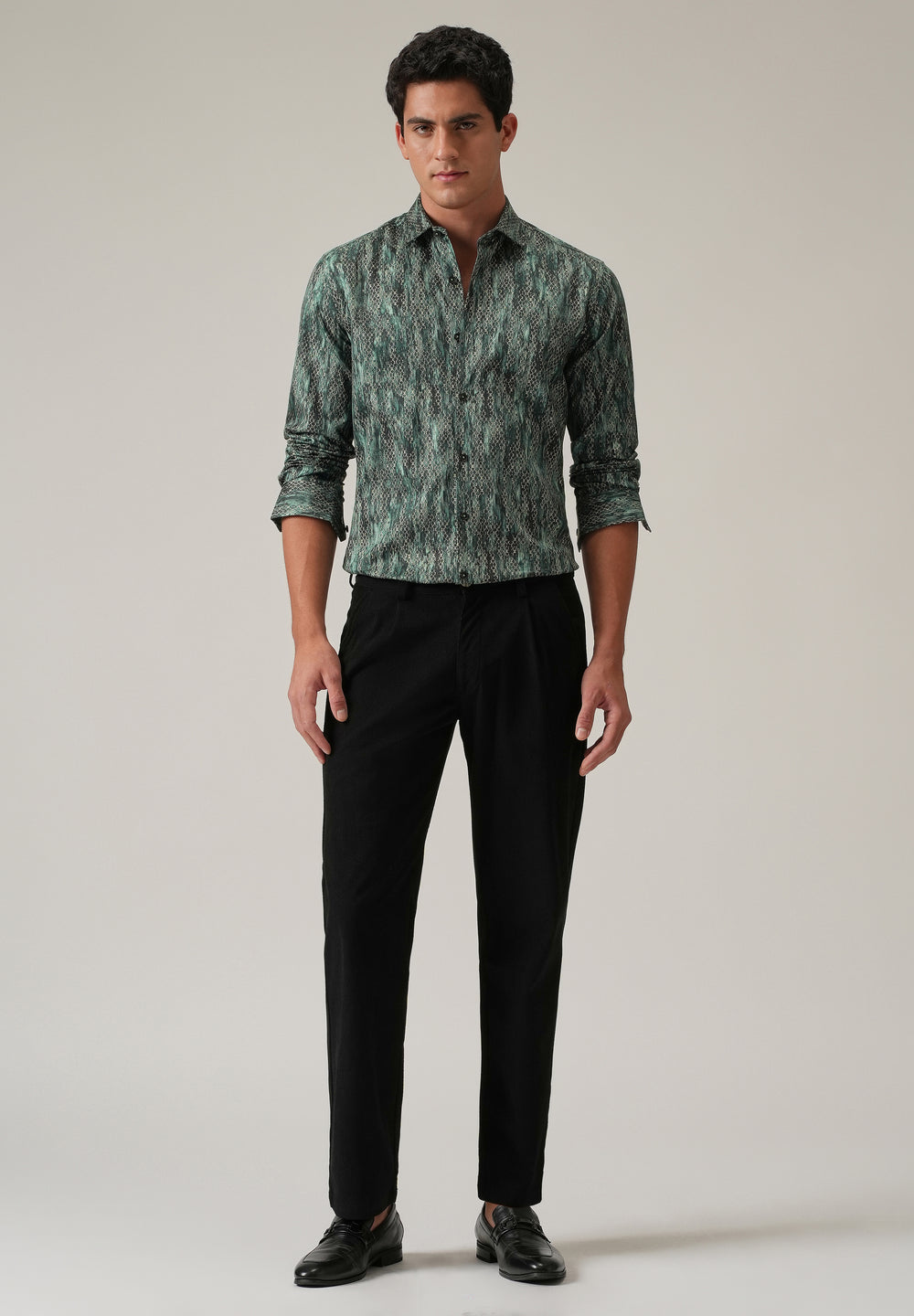 Green Textured Print Shirt