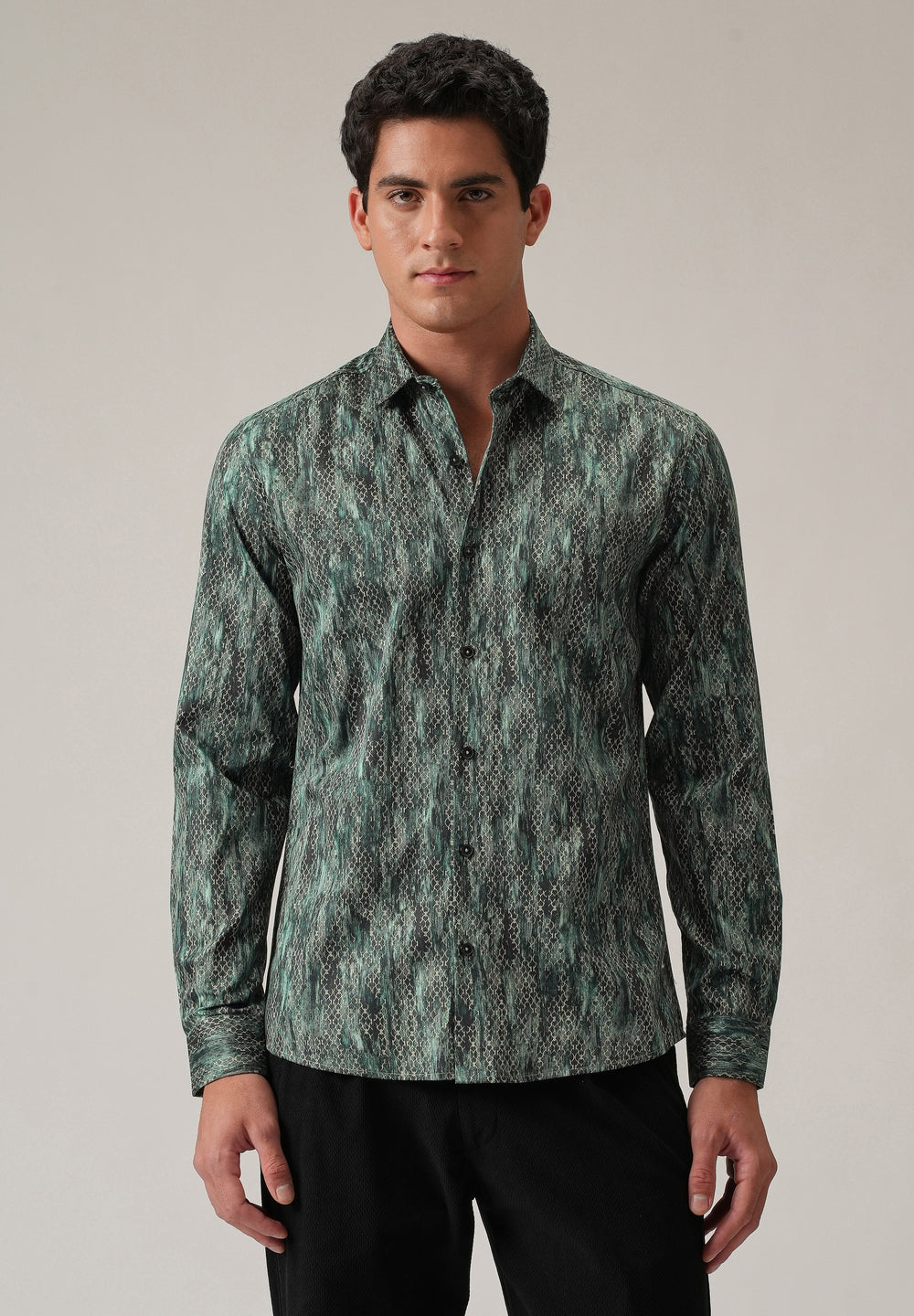 Green Textured Print Shirt